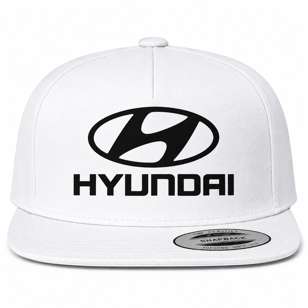 Hyundai snapback White front centered heat transfer