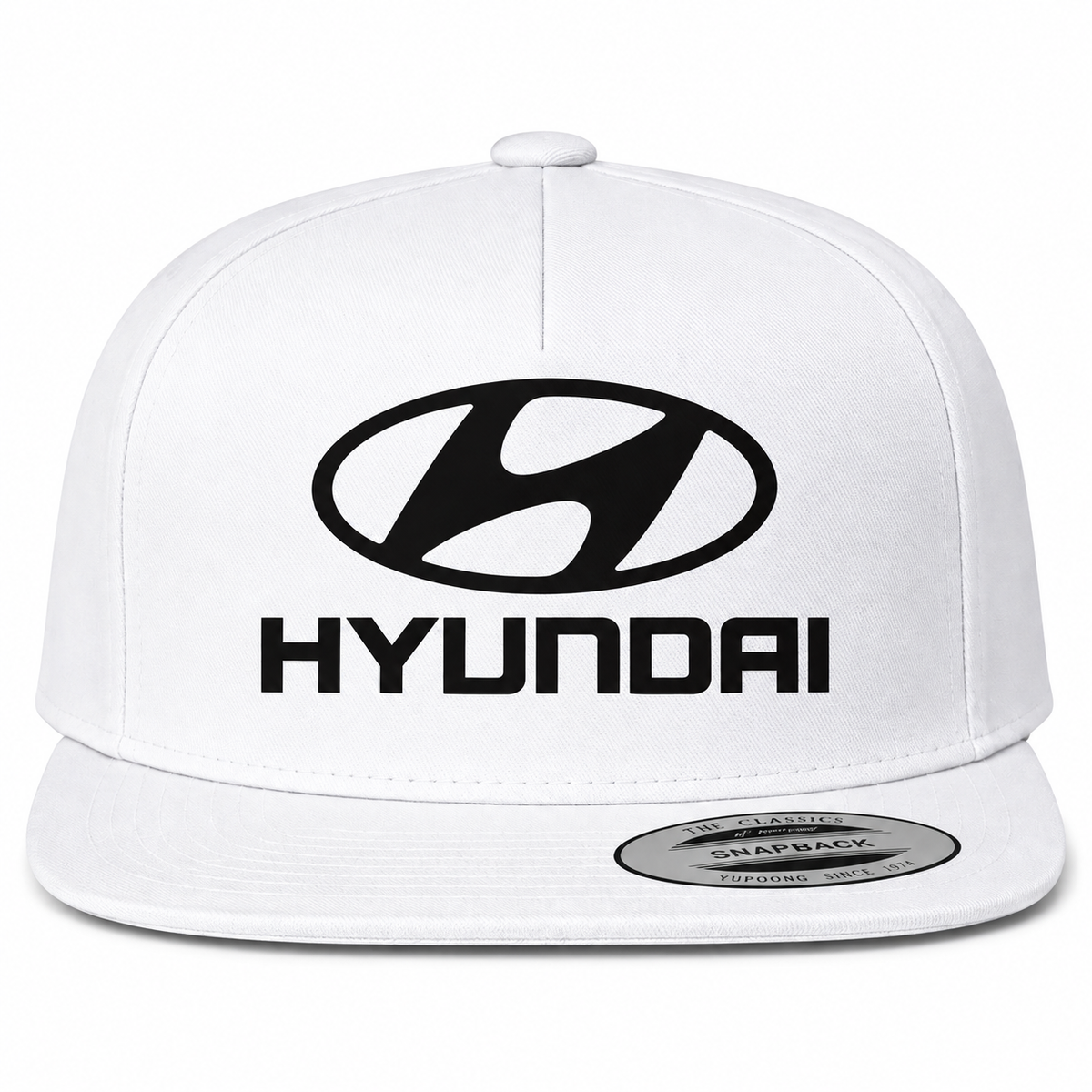 Hyundai snapback White front centered heat transfer