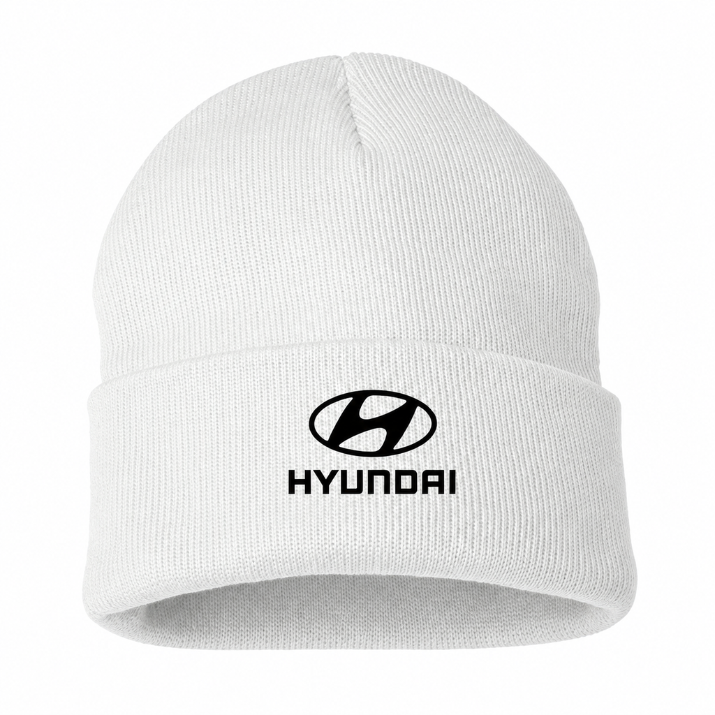 Men's Hyundai Beanie Hat — White — clean front main