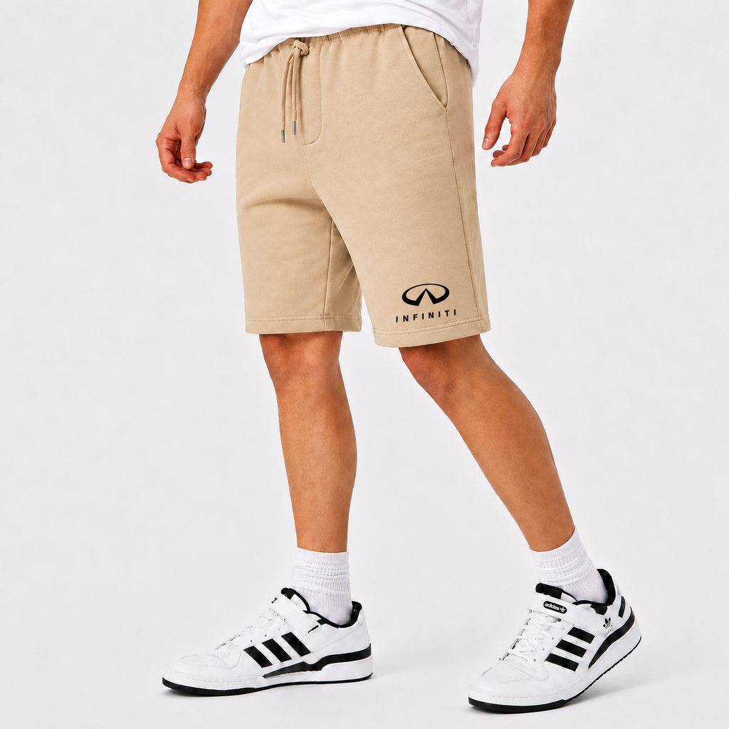 Infiniti Luxury fleece shorts Beige front logo near left hem