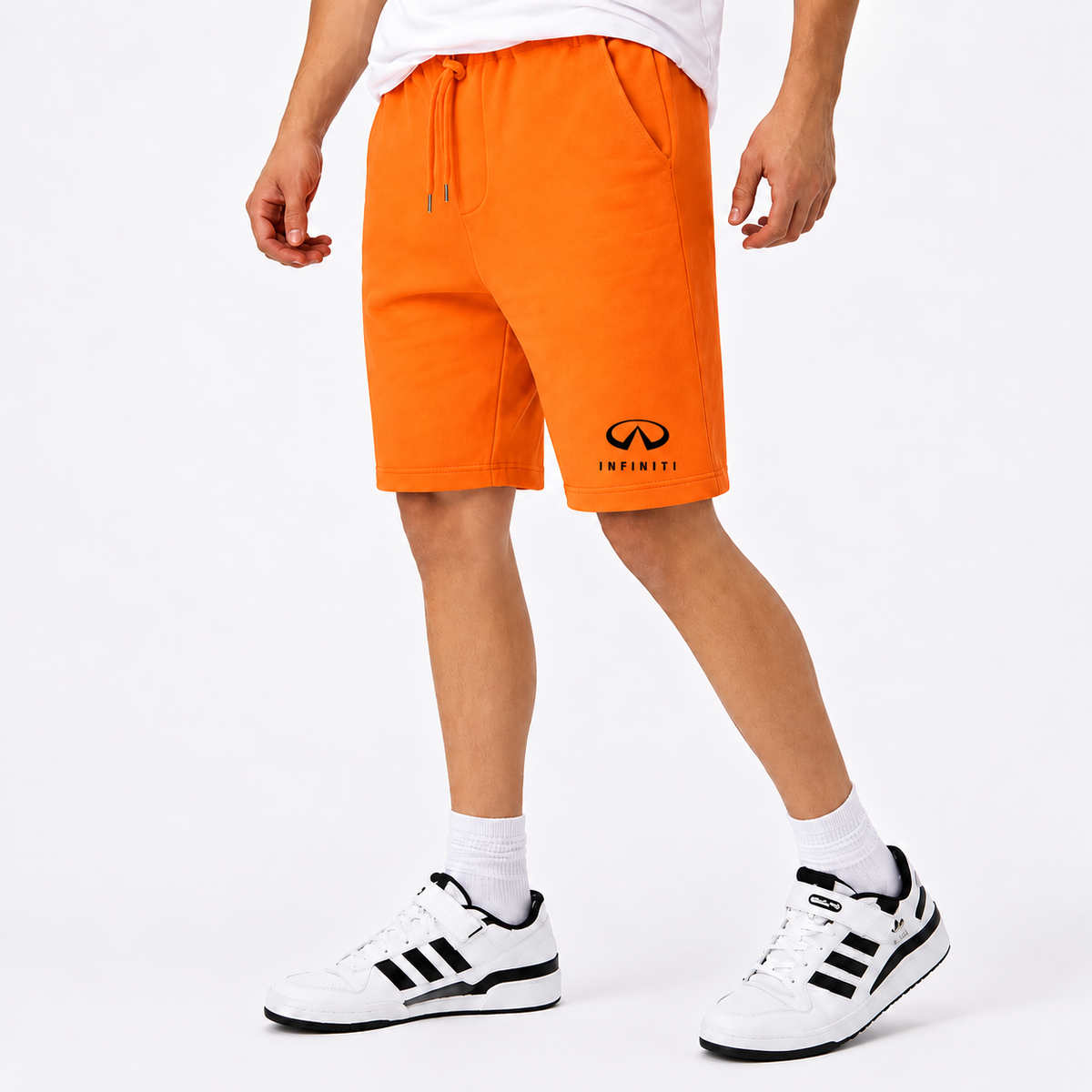Infiniti Luxury fleece shorts Orange front logo near left hem