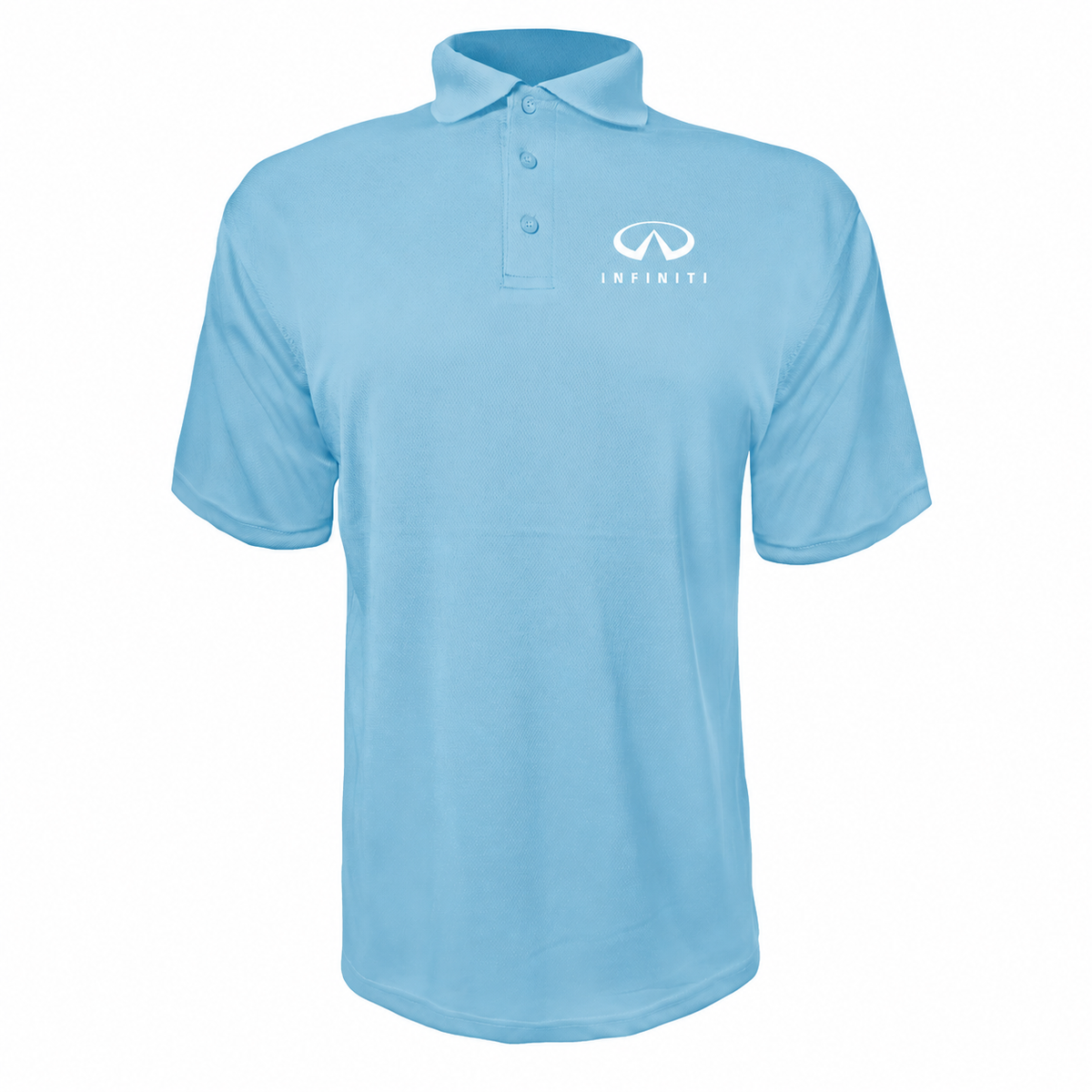 Infiniti Luxury polyester polo — Carolina Blue — source logo on left chest