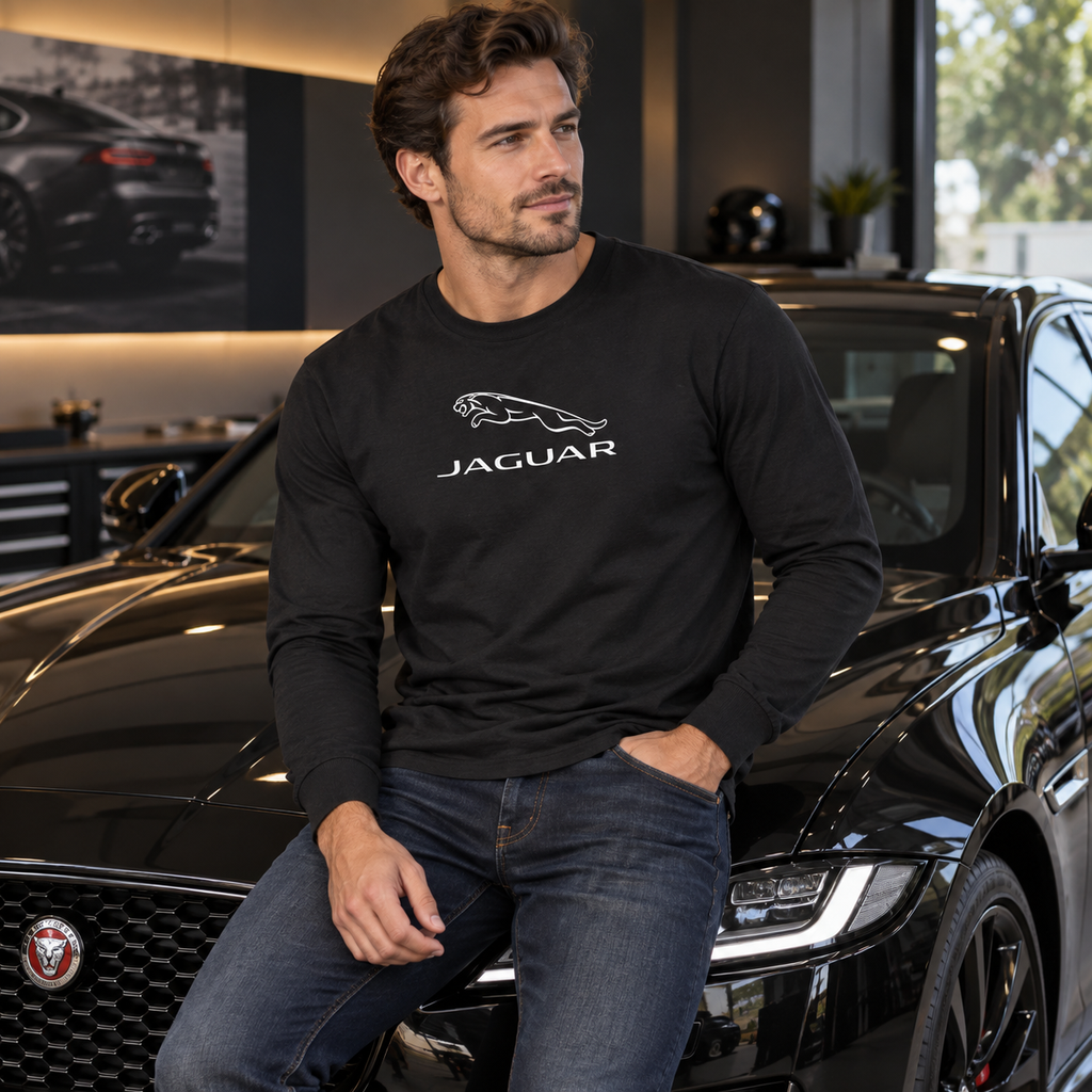 Men’s Jaguar Symbol Car Cotton Long Sleeve T-Shirt | Color: Black | Image 5