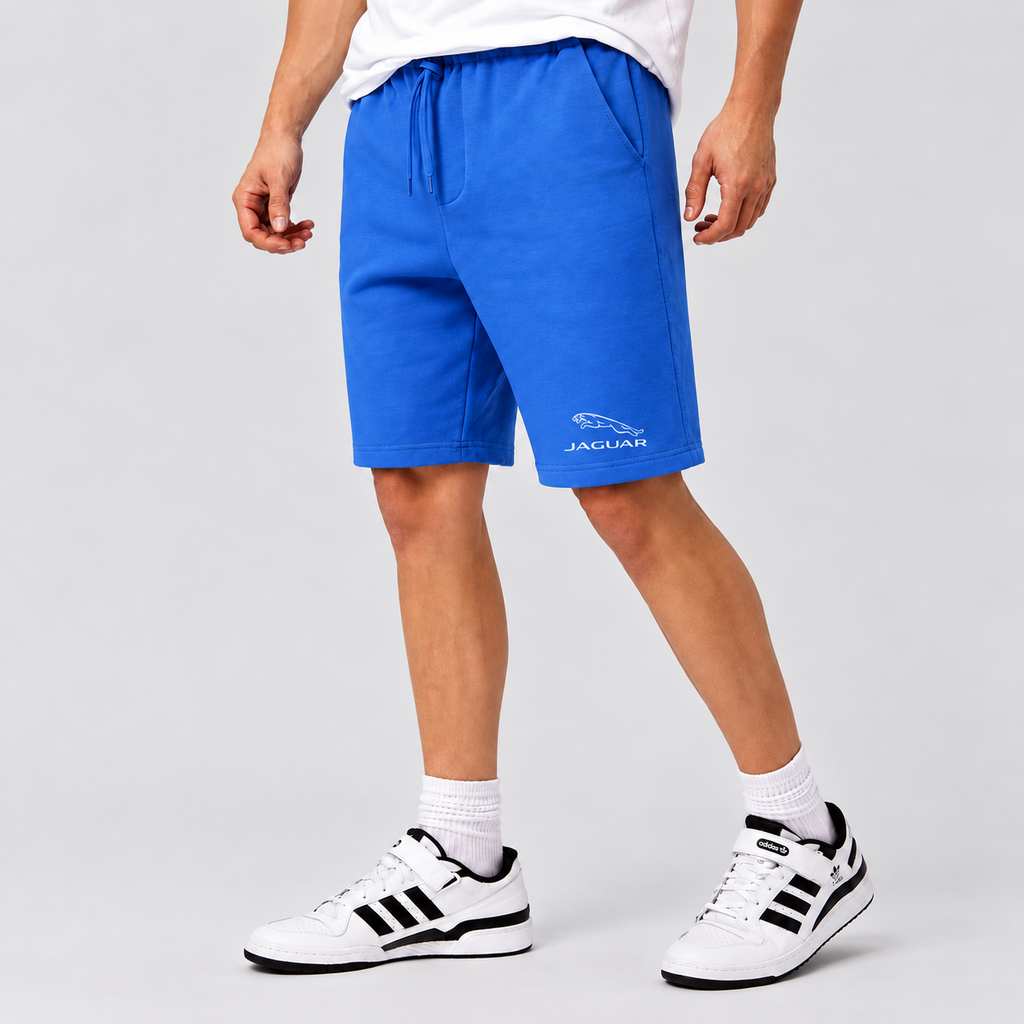 Jaguar Symbol fleece shorts Azure front logo near left hem