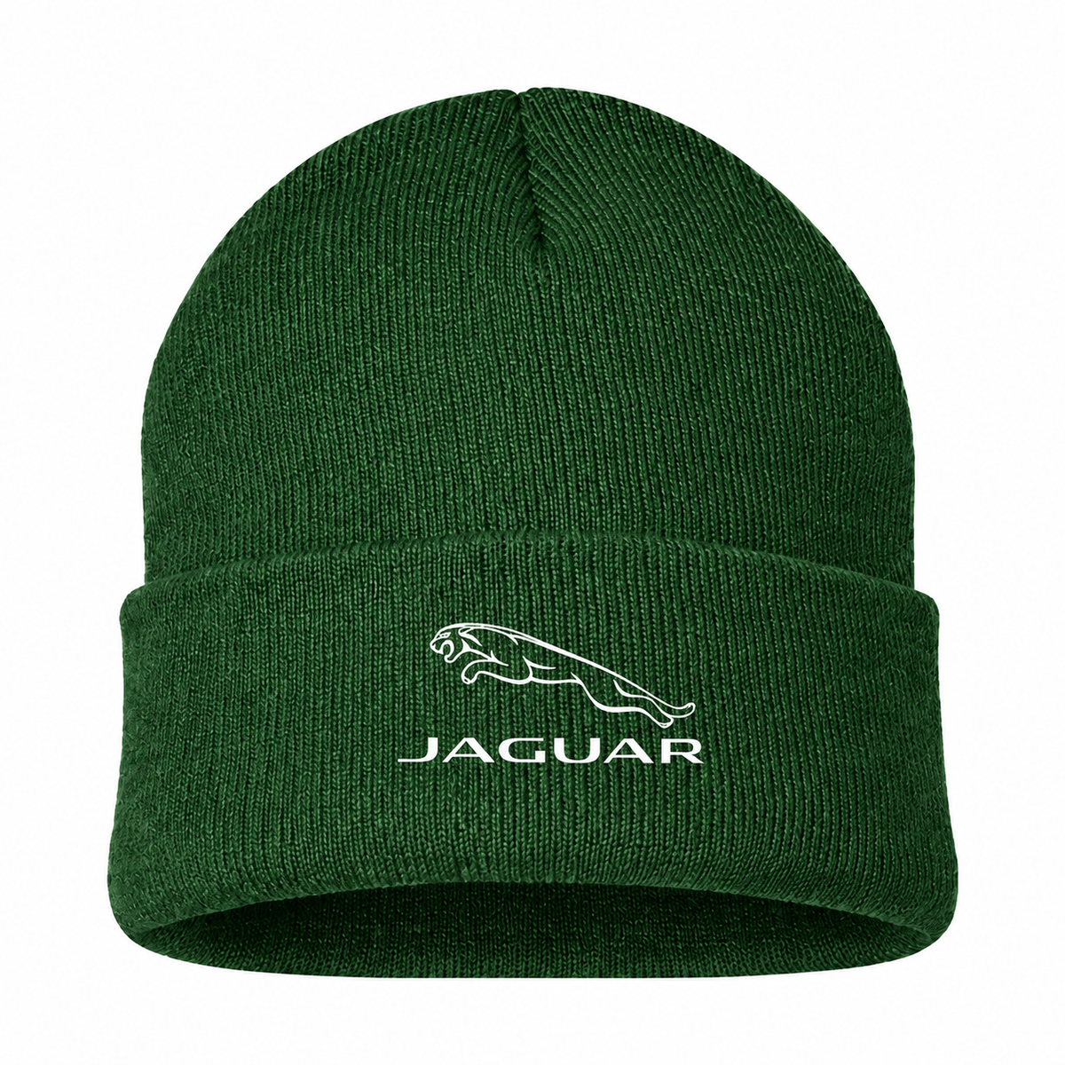 Men's Jaguar Symbol Beanie Hat — Forest Green — clean front main