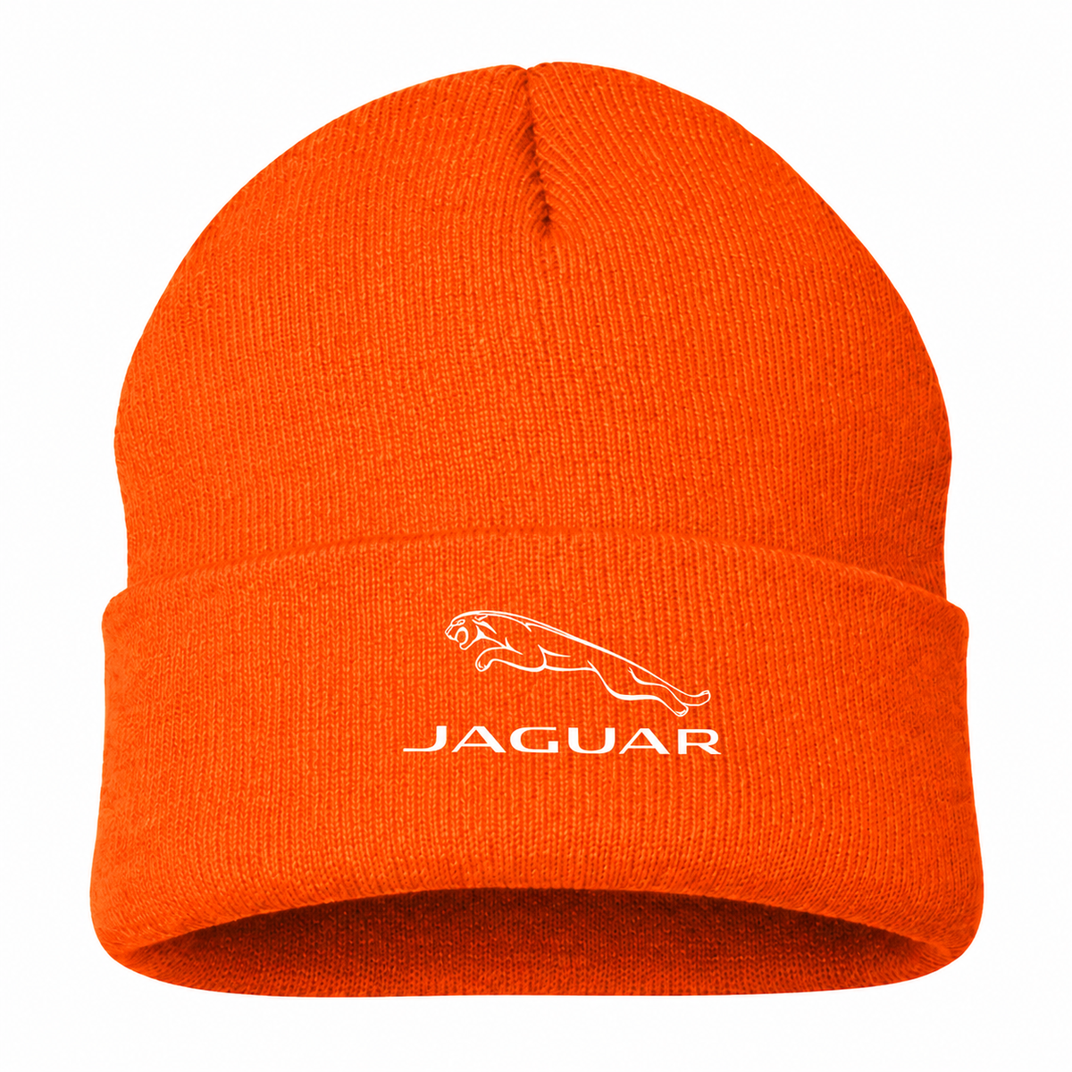 Men's Jaguar Symbol Beanie Hat — Orange — clean front main