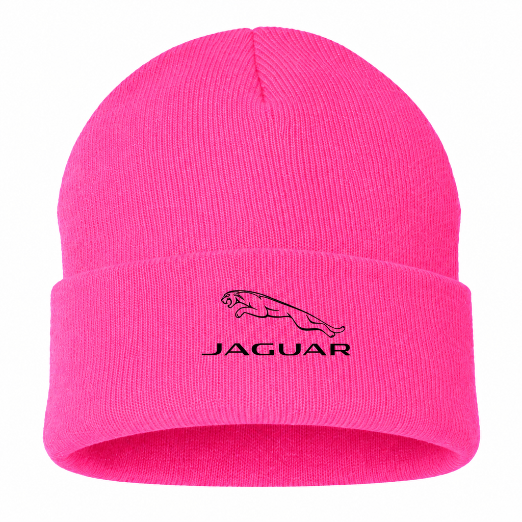 Men's Jaguar Symbol Beanie Hat — Pink — clean front main