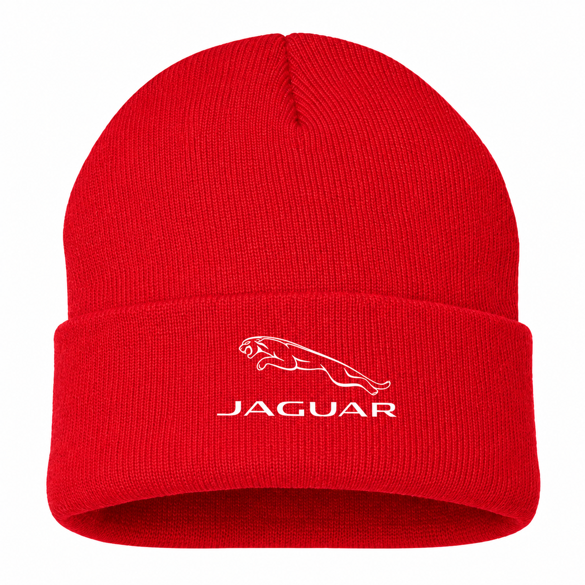 Men's Jaguar Symbol Beanie Hat — Red — clean front main