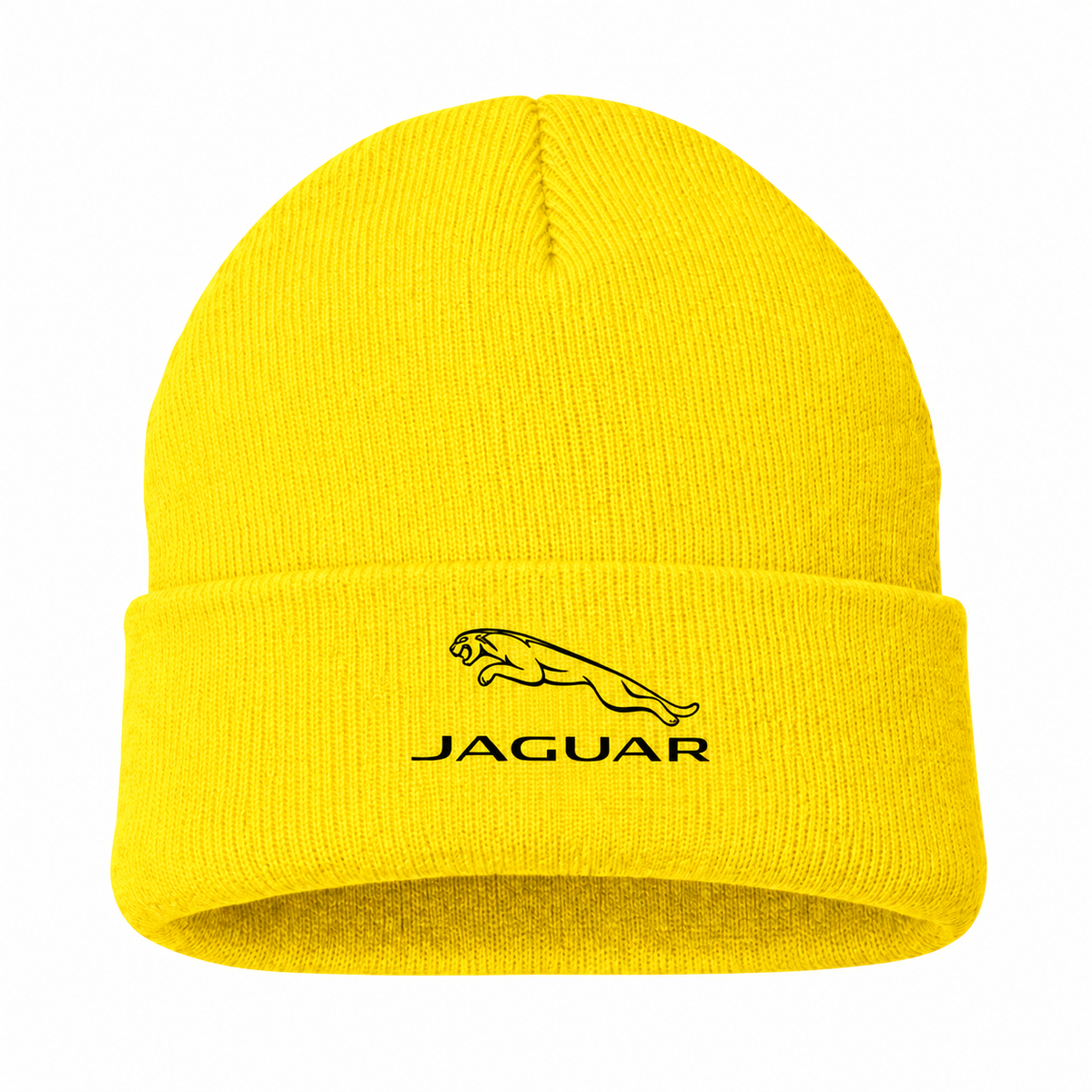 Men's Jaguar Symbol Beanie Hat — Yellow — clean front main
