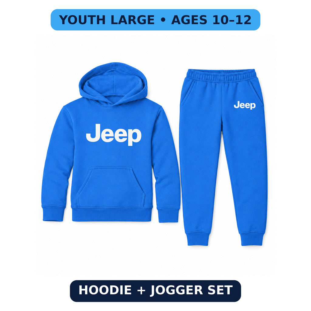 Jeep youth hoodie jogger set, Blue, Youth Large ages 10–12