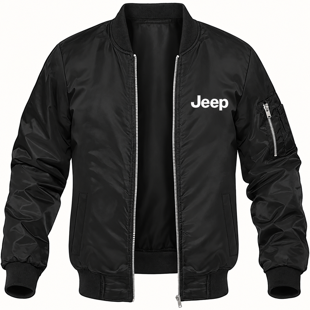 Men’s Jeep Car Lightweight Bomber Jacket | Color: Black | Image 2