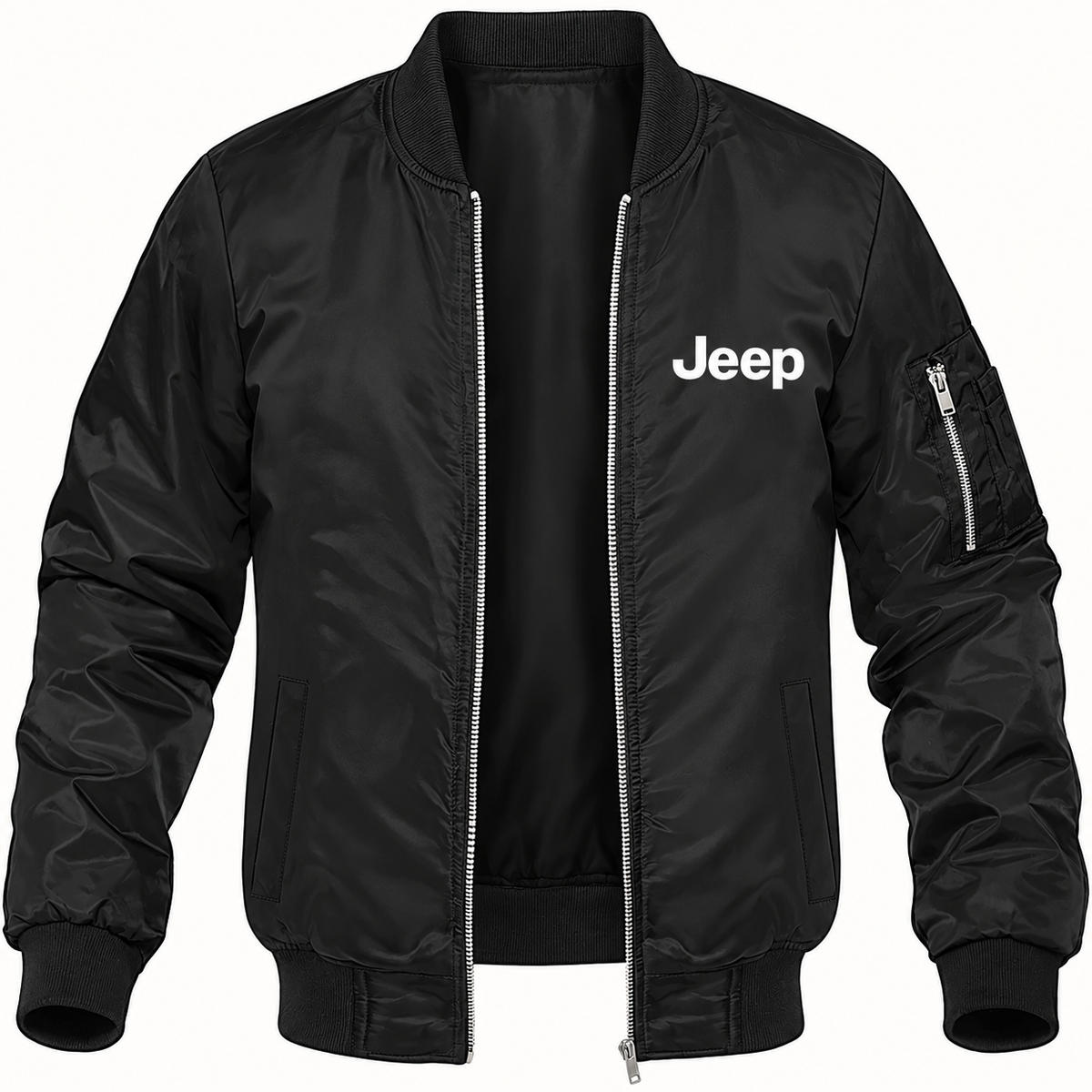 Men’s Jeep Car Lightweight Bomber Jacket | Color: Black | Image 2