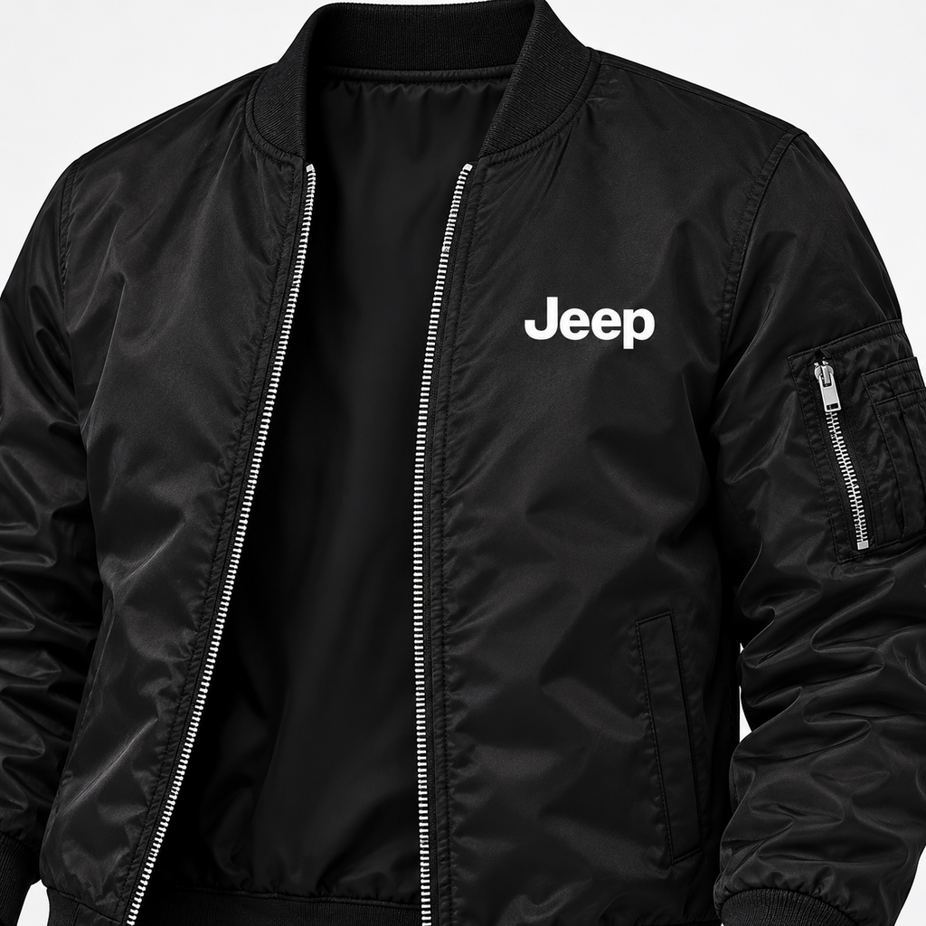 Men’s Jeep Car Lightweight Bomber Jacket | Color: Black | Image 4