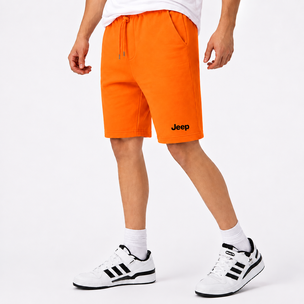 Jeep fleece shorts Orange front logo near left hem