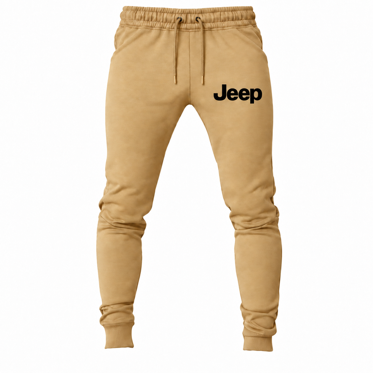 Jeep Khaki joggers front left thigh heat transfer