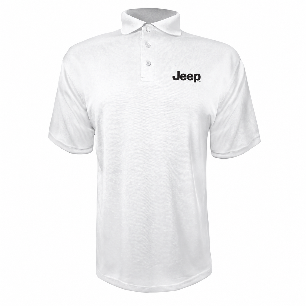 Jeep polyester polo — White — source logo on left chest