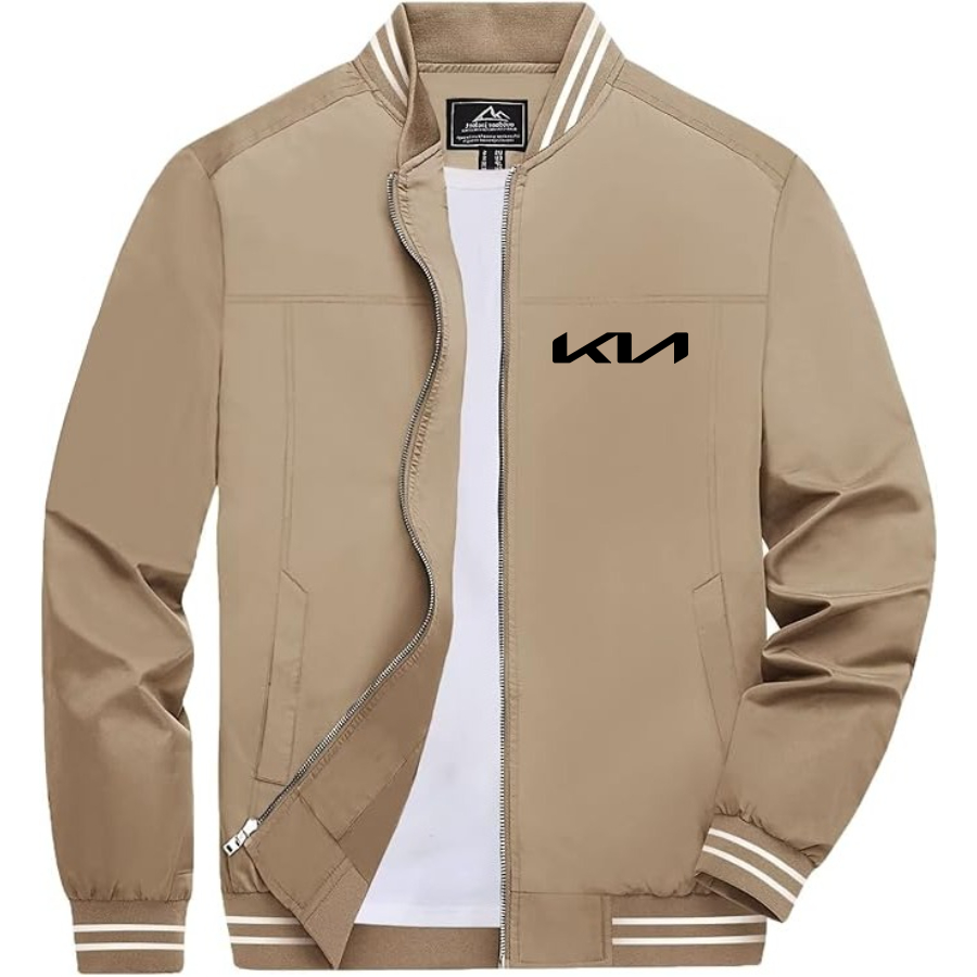 Men’s Kia Car Lightweight Zip-Up Bomber Jacket with Ribbed Collar and Cuffs - Versatile Casual Outerwear