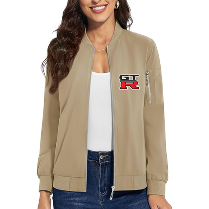 Women's GTR Car - Premium Bomber Jacket with Polished Detailing and Functional Sleeve Pocket - Modern Luxury Outerwear