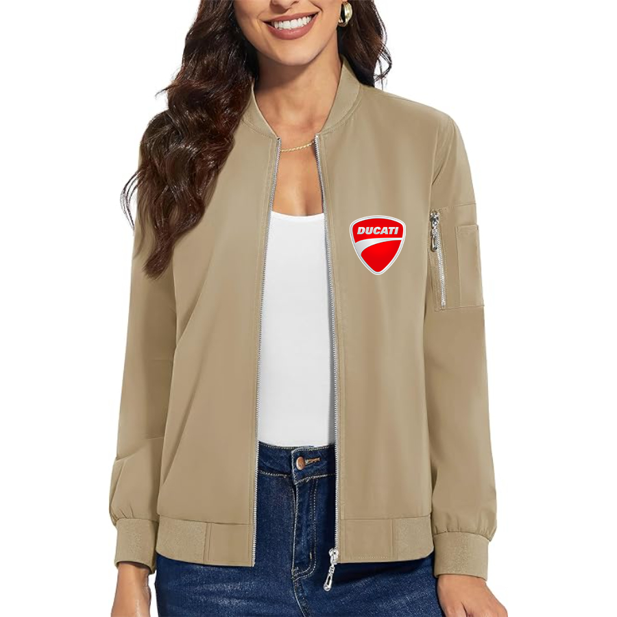 Women's Ducati Motorcycle - Premium Bomber Jacket with Polished Detailing and Functional Sleeve Pocket - Modern Luxury Outerwear