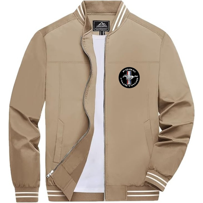 Men’s Ford Mustang Motorsport Supercars Lightweight Zip-Up Bomber Jacket with Ribbed Collar and Cuffs - Versatile Casual Outerwear