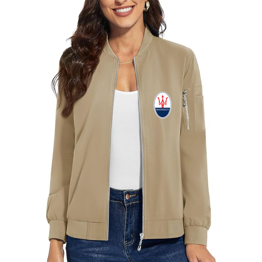 Women's Maserati Car - Premium Bomber Jacket with Polished Detailing and Functional Sleeve Pocket - Modern Luxury Outerwear