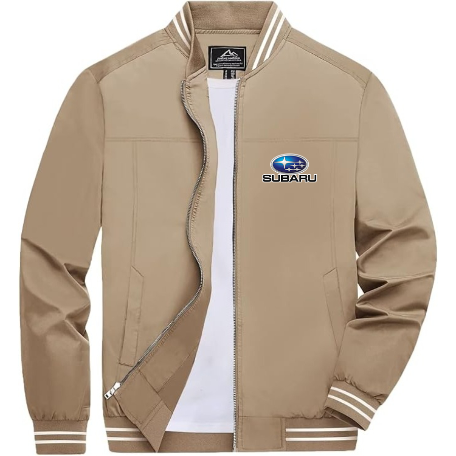 Men’s Subaru Car Lightweight Zip-Up Bomber Jacket with Ribbed Collar and Cuffs - Versatile Casual Outerwear