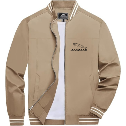 Men’s Jaguar Car Symbol Lightweight Zip-Up Bomber Jacket with Ribbed Collar and Cuffs - Versatile Casual Outerwear