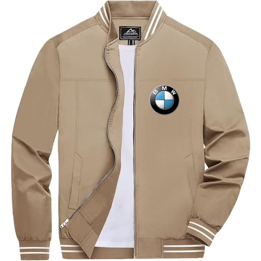 Men’s BMW Car Lightweight Zip-Up Bomber Jacket with Ribbed Collar and Cuffs - Versatile Casual Outerwear