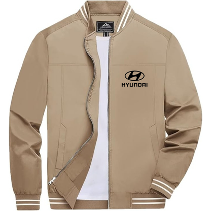 Men’s Hyundai Car Lightweight Zip-Up Bomber Jacket with Ribbed Collar and Cuffs - Versatile Casual Outerwear