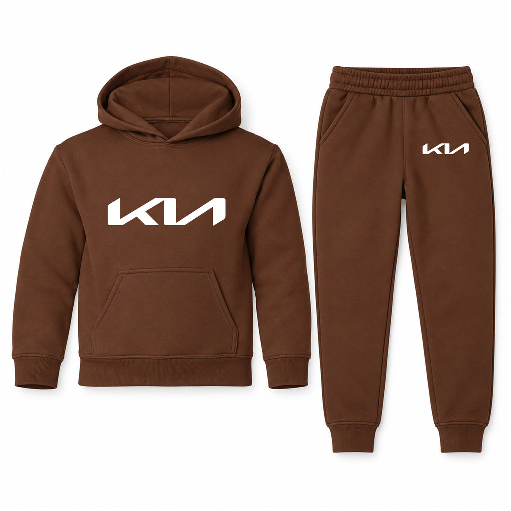 Kia youth hoodie jogger set, Brown, Youth Large ages 10–12