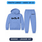 Kia youth hoodie jogger set, Carolina Blue, Youth Large ages 10–12