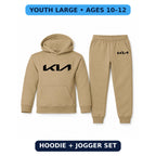Kia youth hoodie jogger set, Khaki, Youth Large ages 10–12