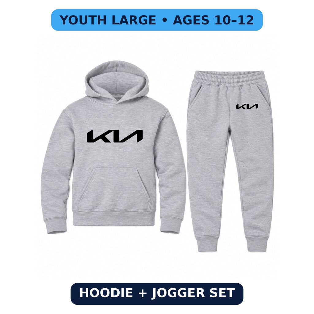 Kia youth hoodie jogger set, Sports Grey, Youth Large ages 10–12