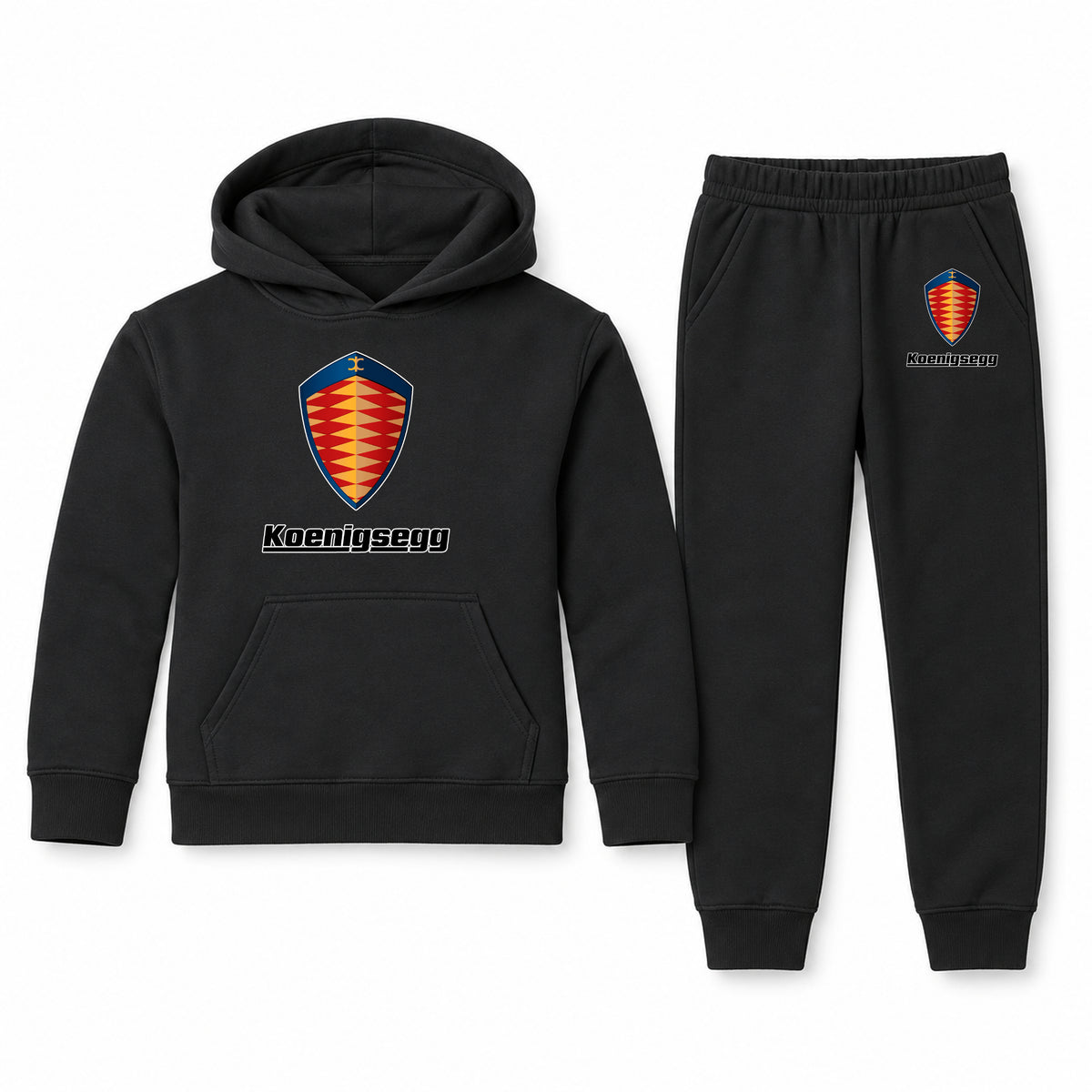 Koenigsegg youth hoodie jogger set, Black, Youth Large ages 10–12