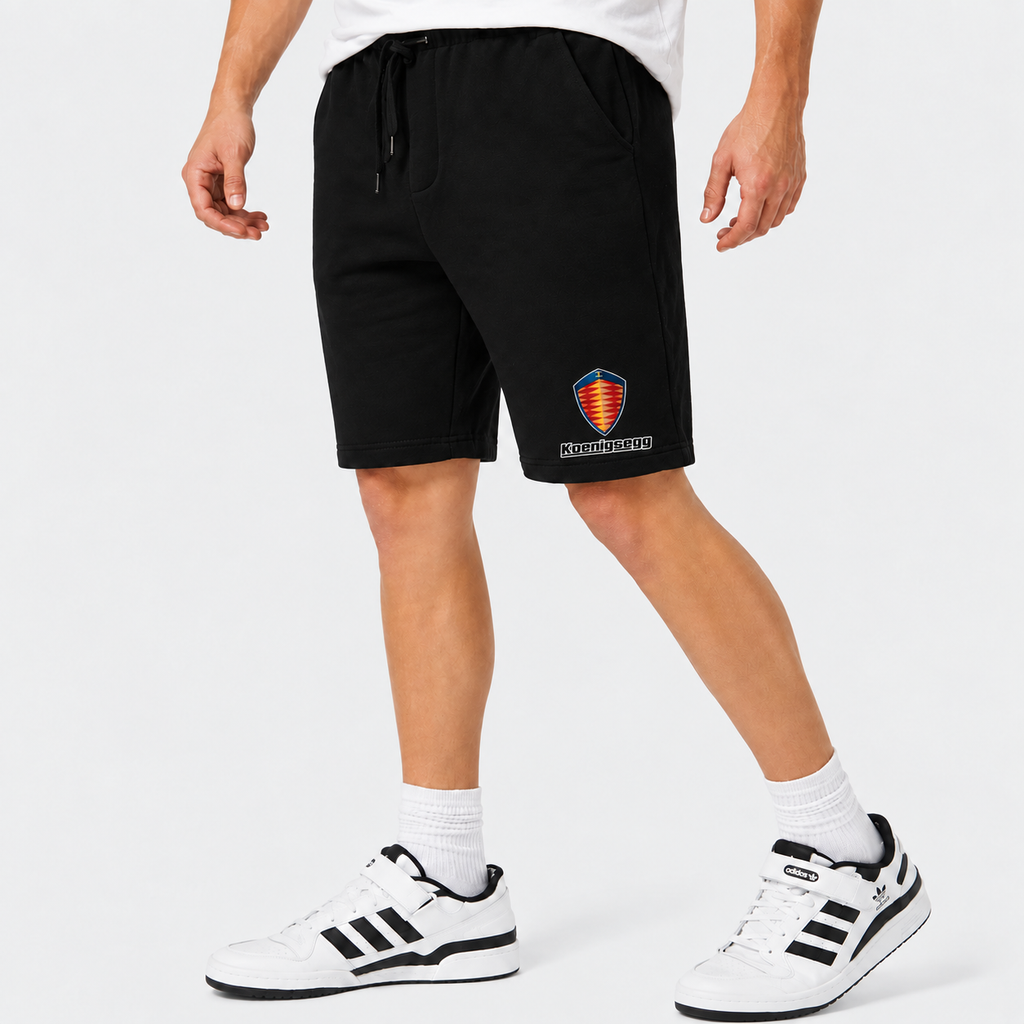 Koenigsegg fleece shorts Black front logo near left hem