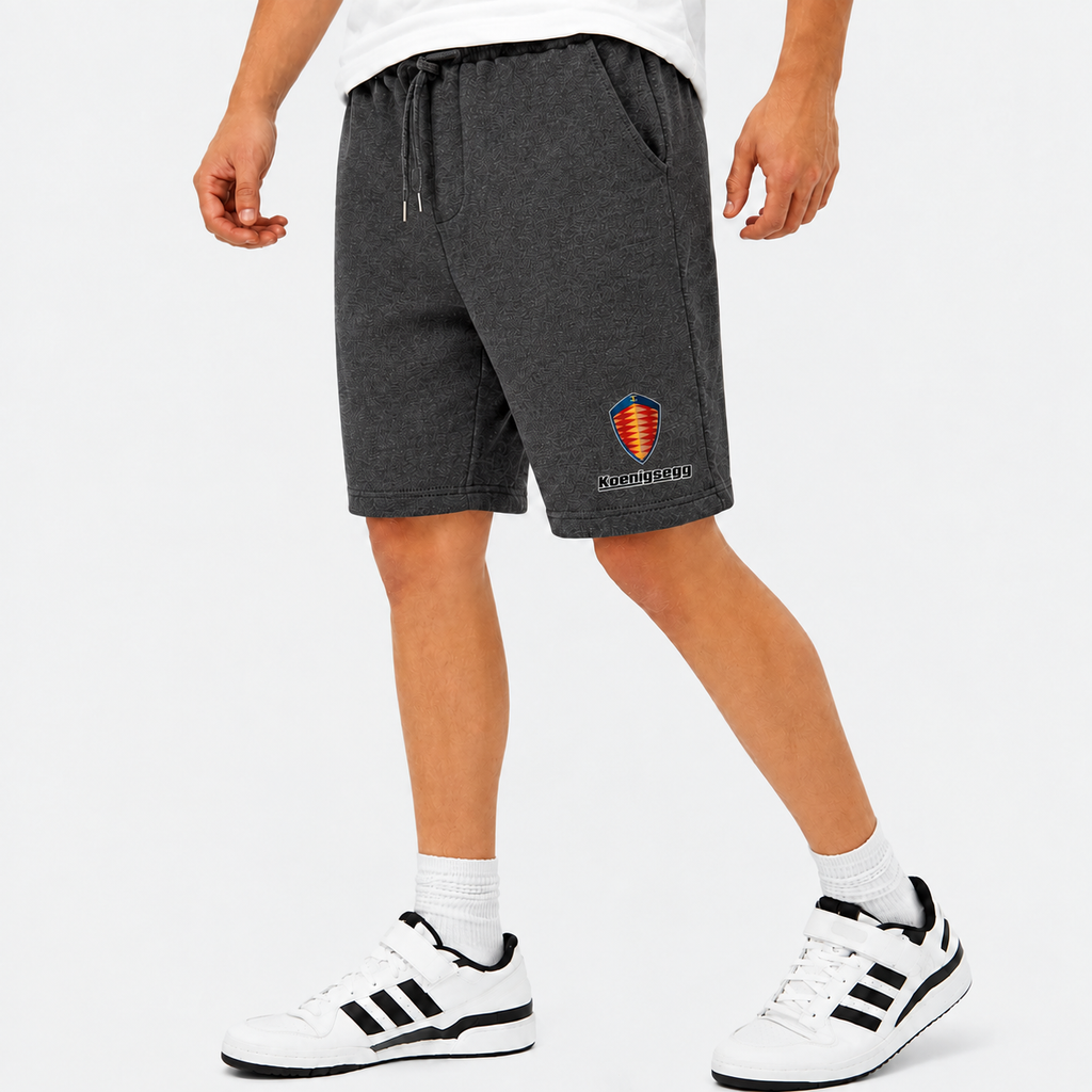Koenigsegg fleece shorts Dark Heather front logo near left hem
