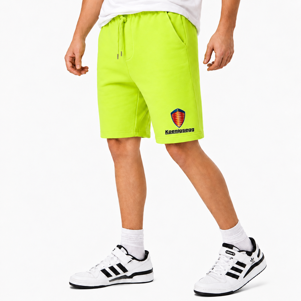 Koenigsegg fleece shorts Lime Green front logo near left hem