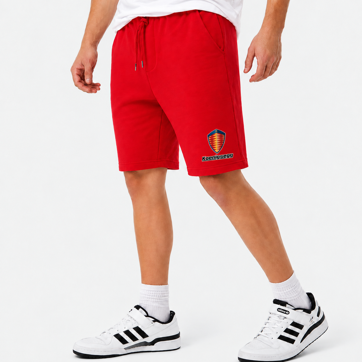 Koenigsegg fleece shorts Red front logo near left hem