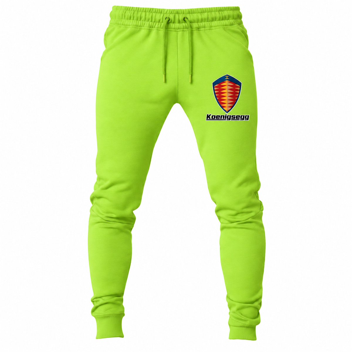 Koenigsegg joggers Lime Green front left thigh heat transfer