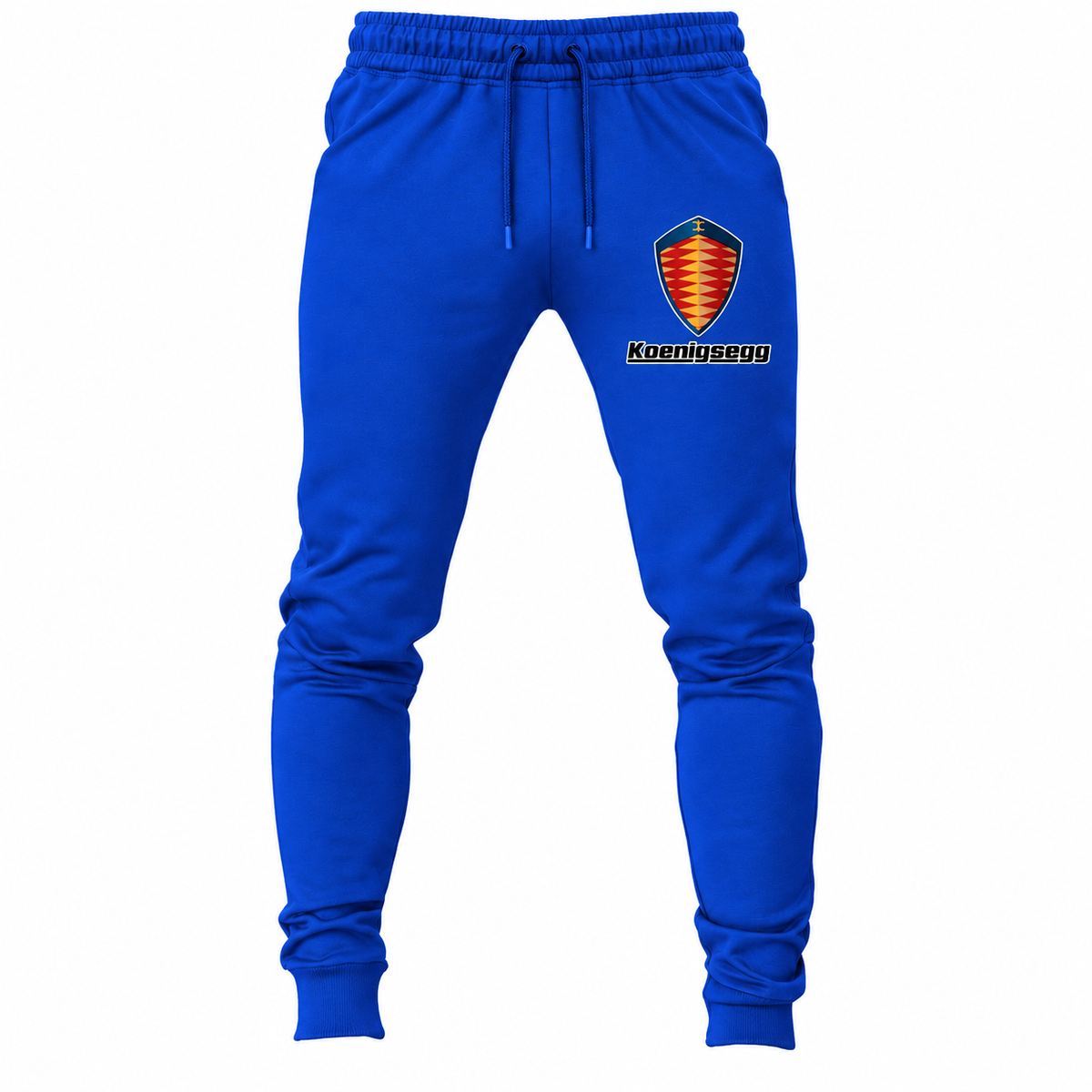 Koenigsegg joggers Royal Blue front left thigh heat transfer