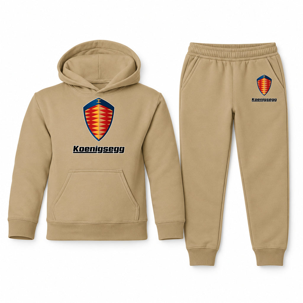 Koenigsegg youth hoodie jogger set, Khaki, Youth Large ages 10–12