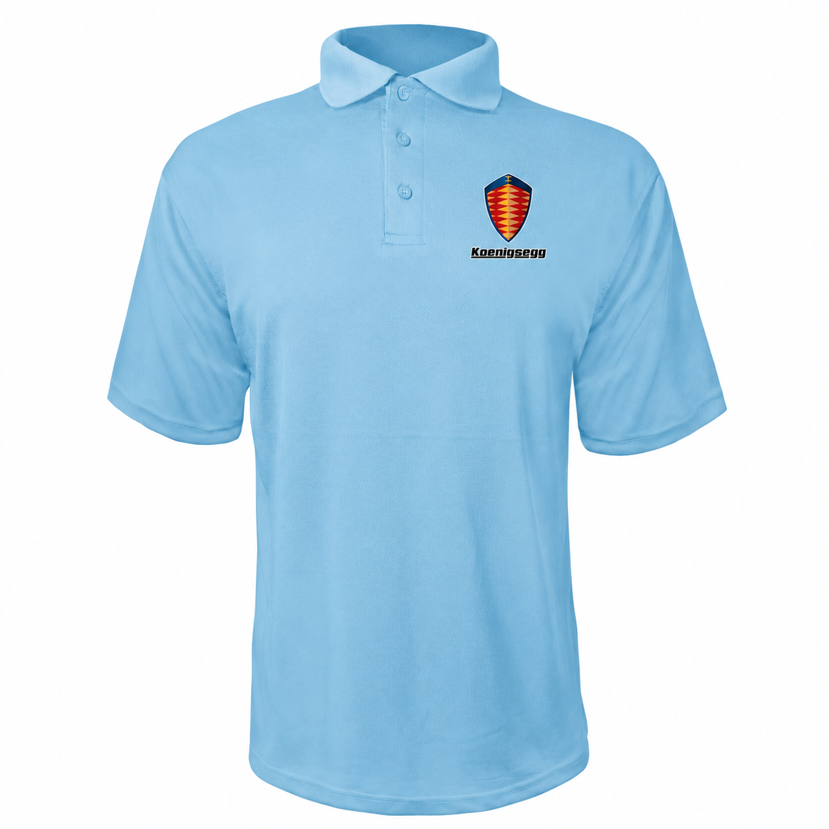 Koenigsegg polyester polo — Carolina Blue — source logo on left chest