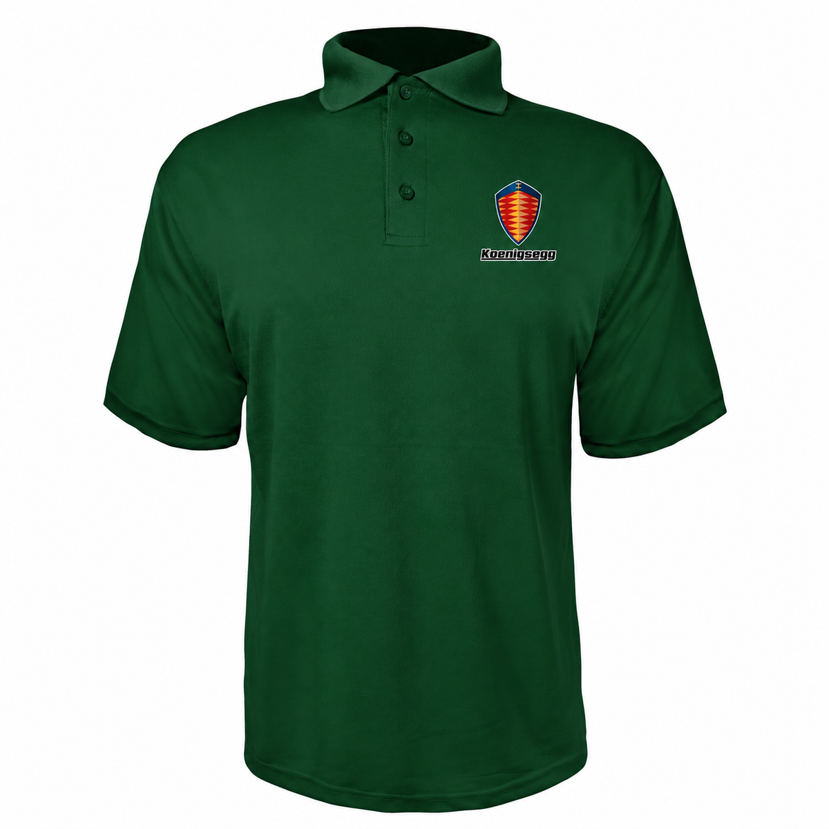 Koenigsegg polyester polo — Forest Green — source logo on left chest