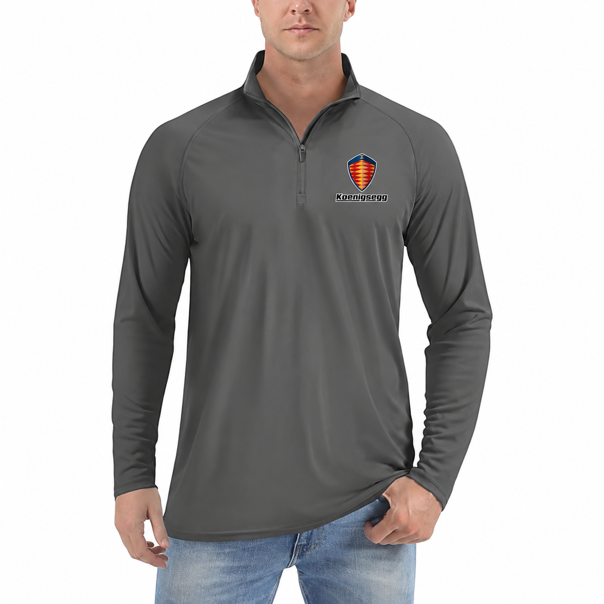 Koenigsegg quarter-zip Dark Grey front left-chest heat transfer