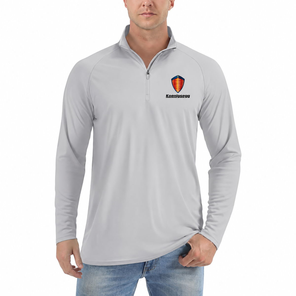Koenigsegg quarter-zip Light Gray front left-chest heat transfer