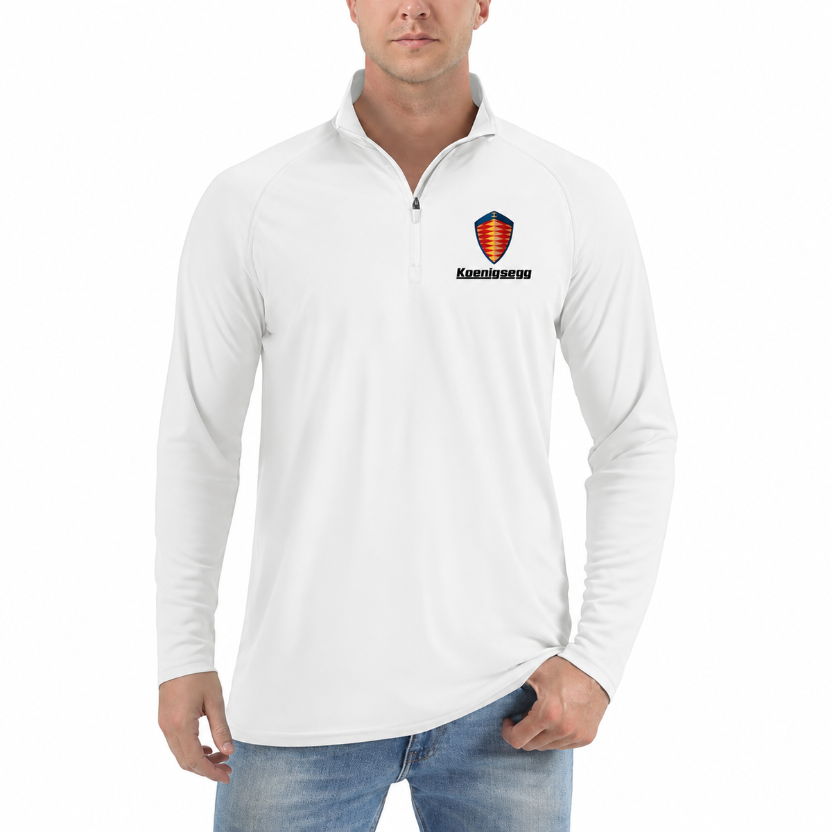 Koenigsegg quarter-zip White front left-chest heat transfer