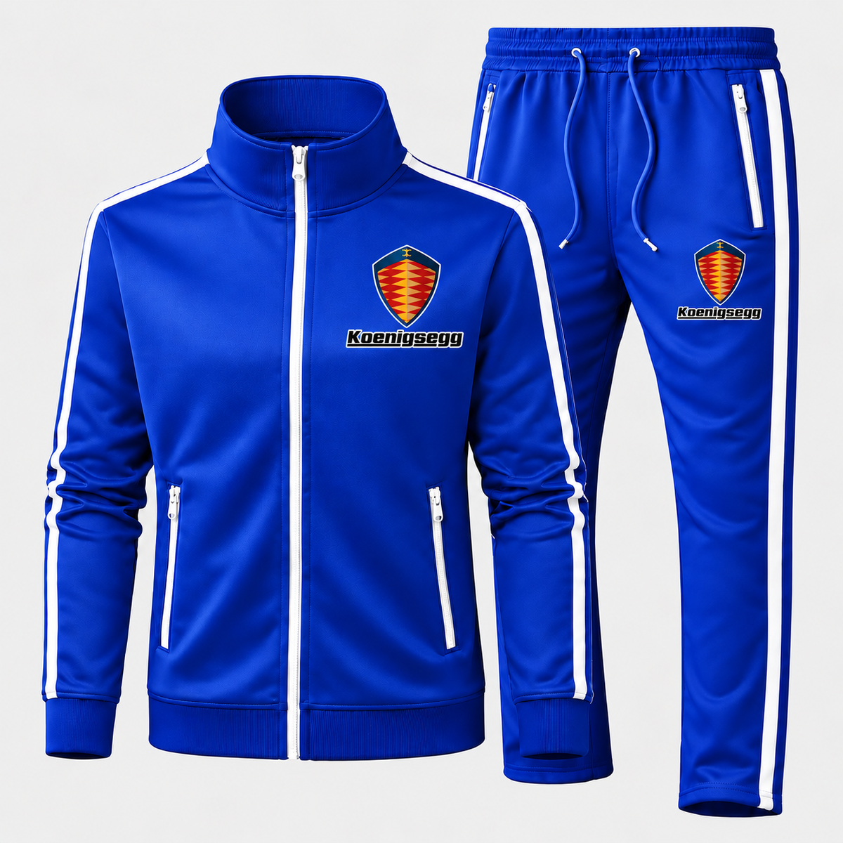 Koenigsegg tracksuit Royal Blue front left thigh heat transfer