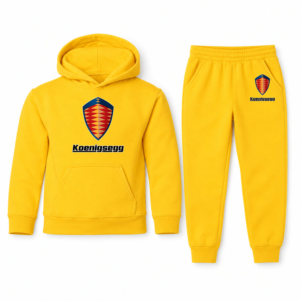 Koenigsegg youth hoodie jogger set, Yellow, Youth Large ages 10–12