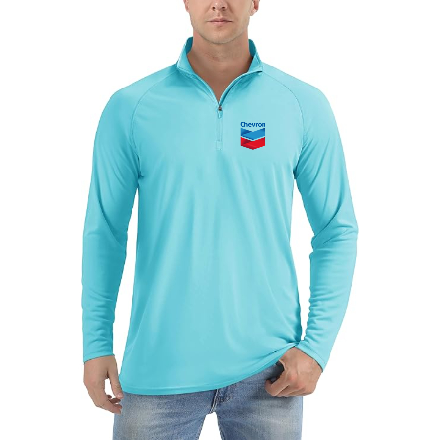 Men’s Chevron Gas Station - Lightweight Quarter-Zip Athletic Shirt – Long Sleeve Polyester Wear