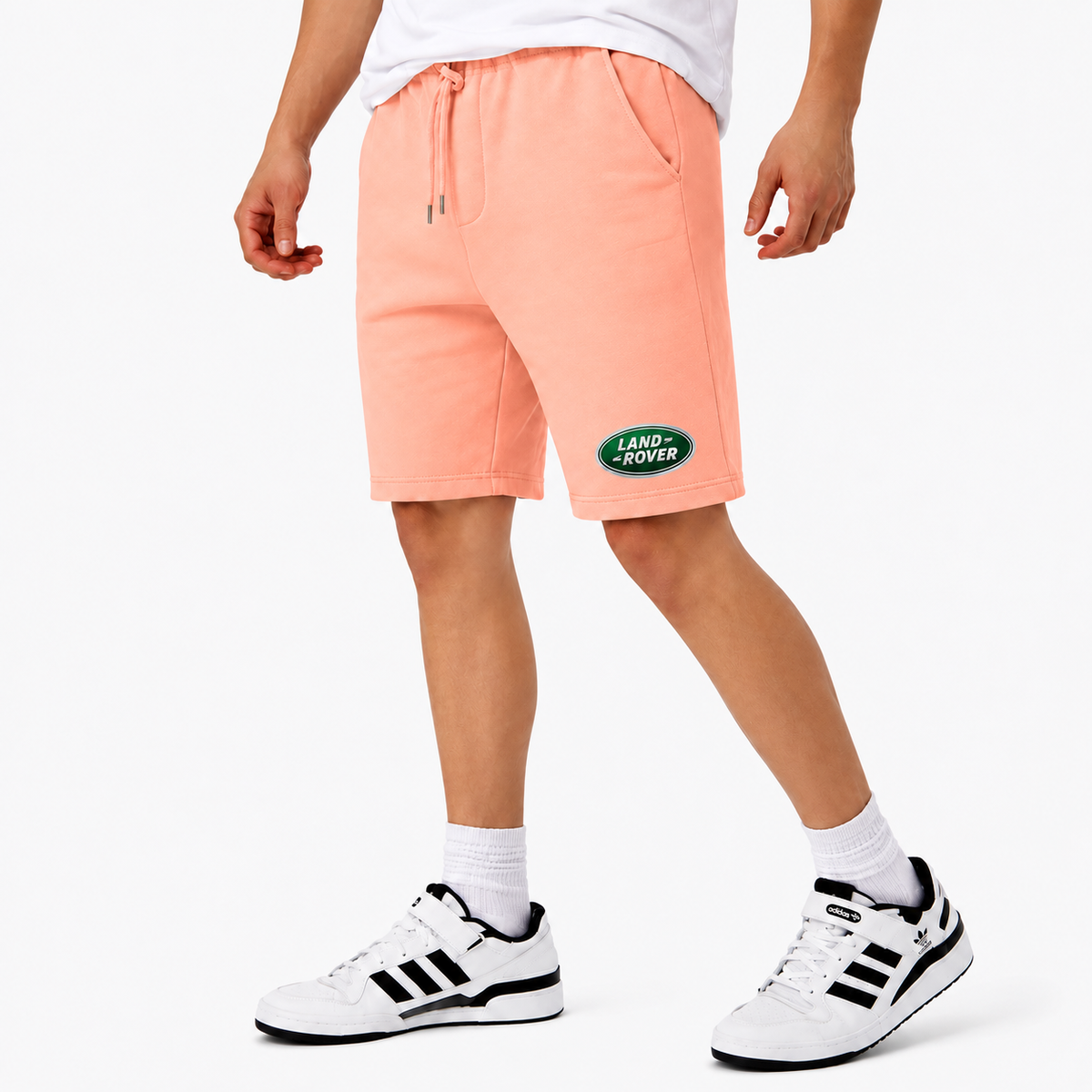 Land Rover fleece shorts Peach front logo near left hem